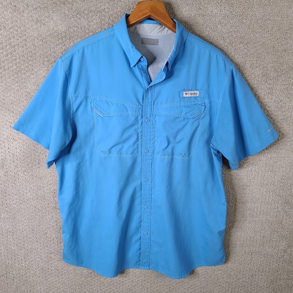 Columbia PFG Shirt Mens XL Blue Button Down Omni Shade Polyester Fishing Vented‎